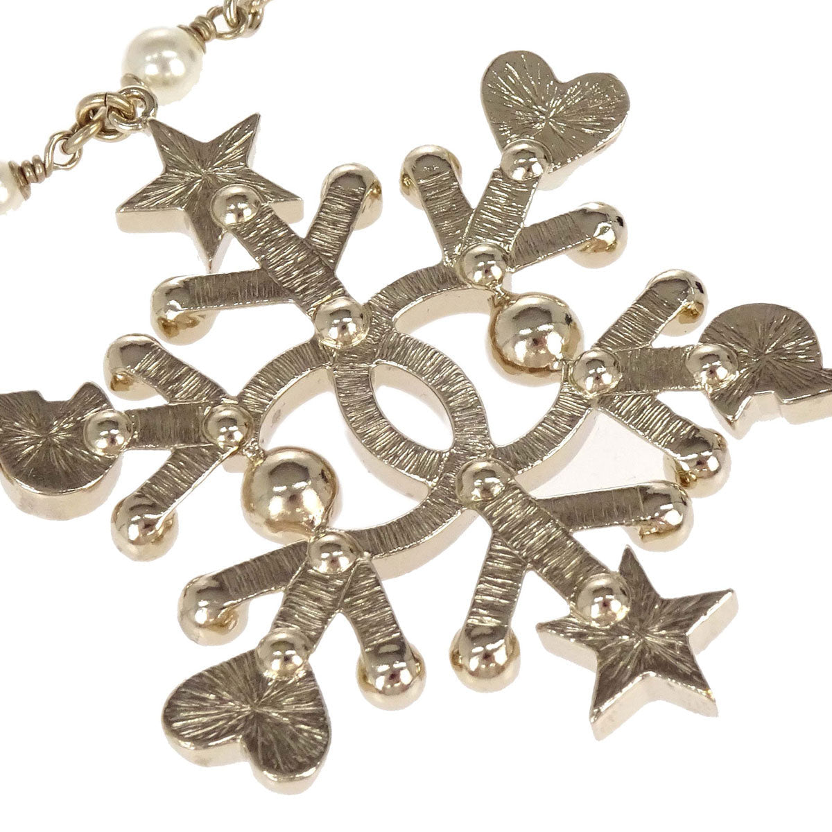 Chanel Rhinestone Costume Pearl Gold Snowflake Pendant Necklace B19B