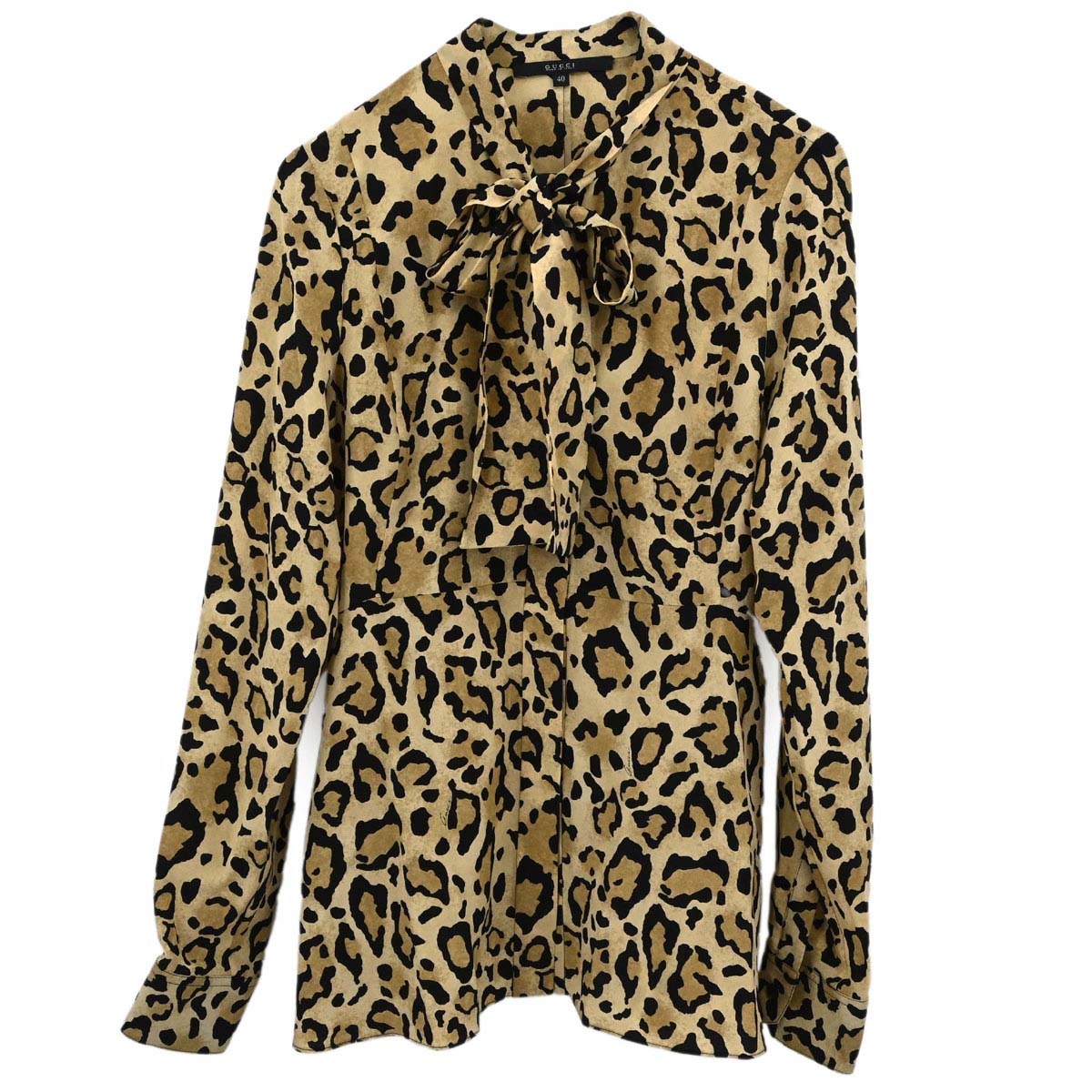 Gucci 2007 Leopard Print Silk Bow-Tie Blouse #40