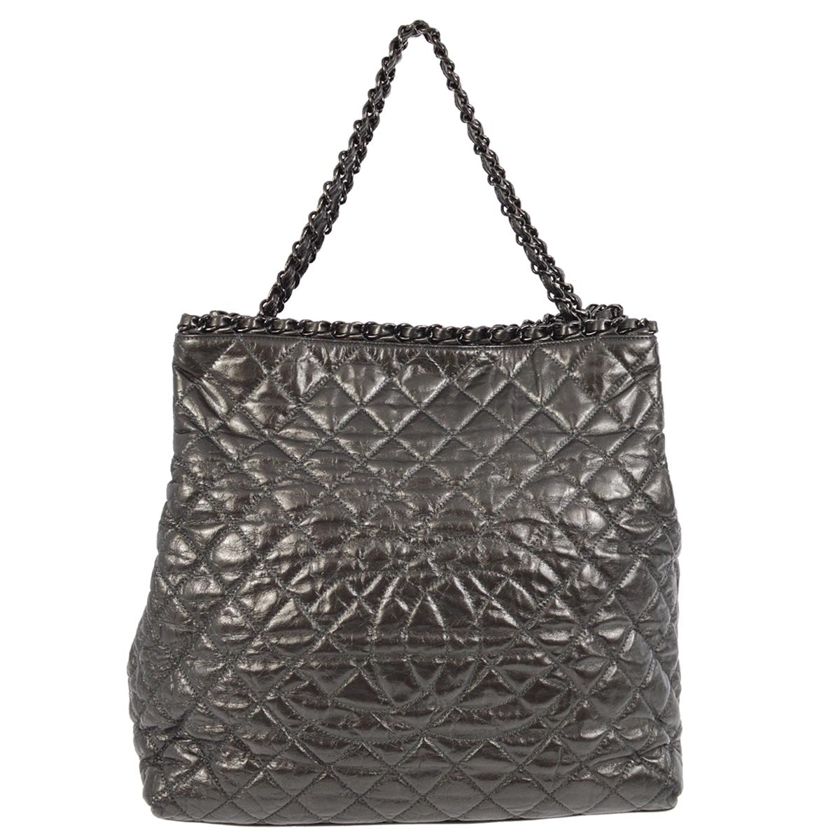 Chanel 2010-2011 Metallic Gray Calfskin Tote Handbag