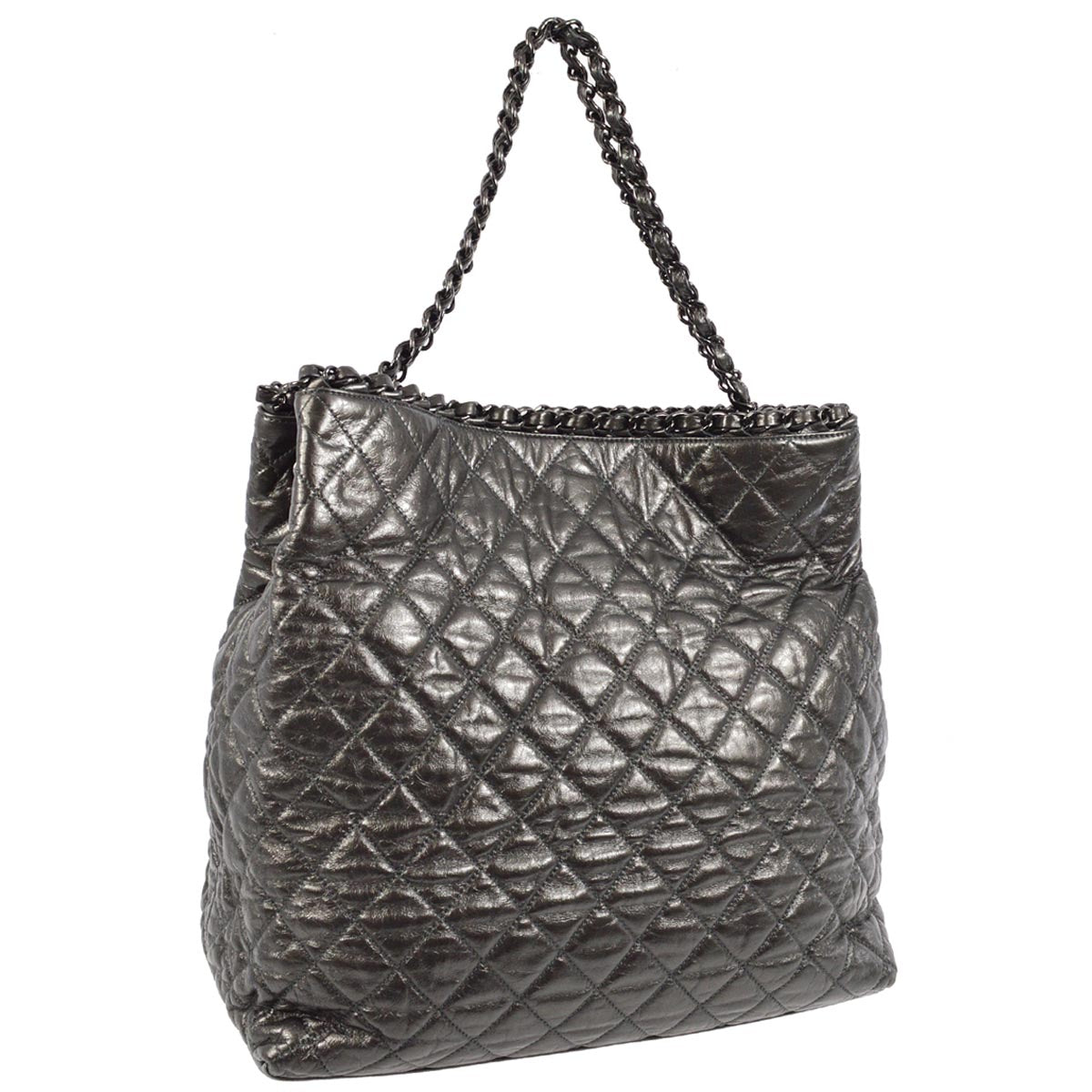 Chanel 2010-2011 Metallic Gray Calfskin Tote Handbag