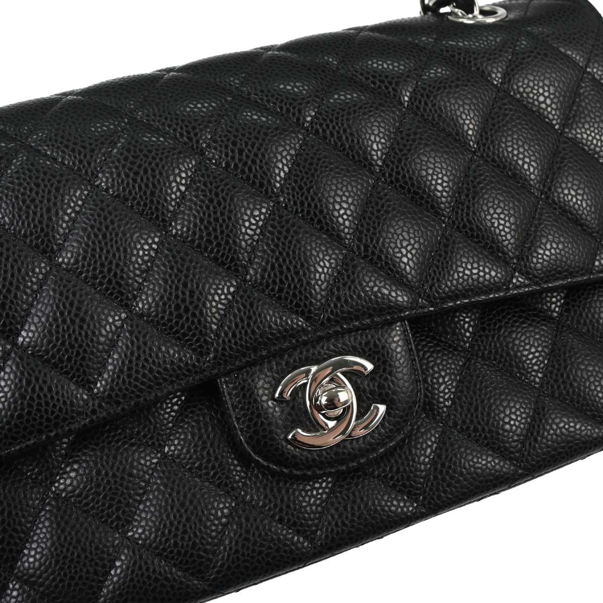 Chanel 2010-2011 Black Caviar Skin Medium Classic Double Flap Shoulder Bag