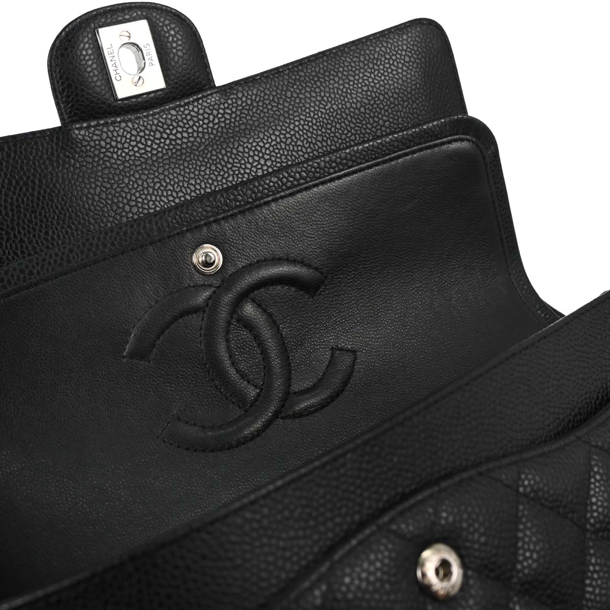 Chanel 2010-2011 Black Caviar Skin Medium Classic Double Flap Shoulder Bag