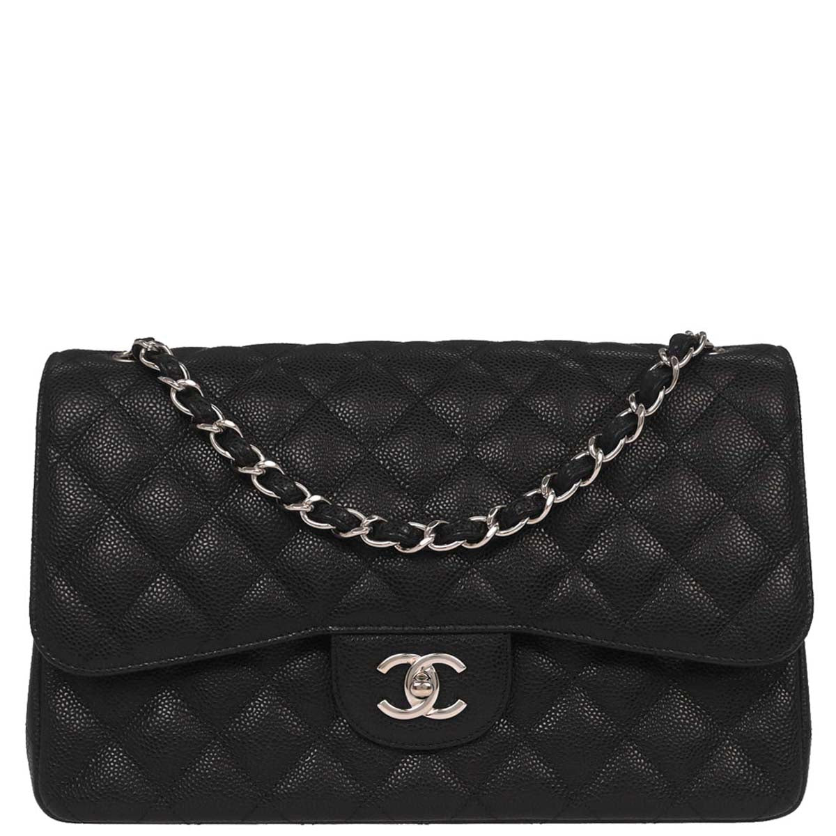 Chanel Black Caviar Skin Jumbo Classic Double Flap Shoulder Bag