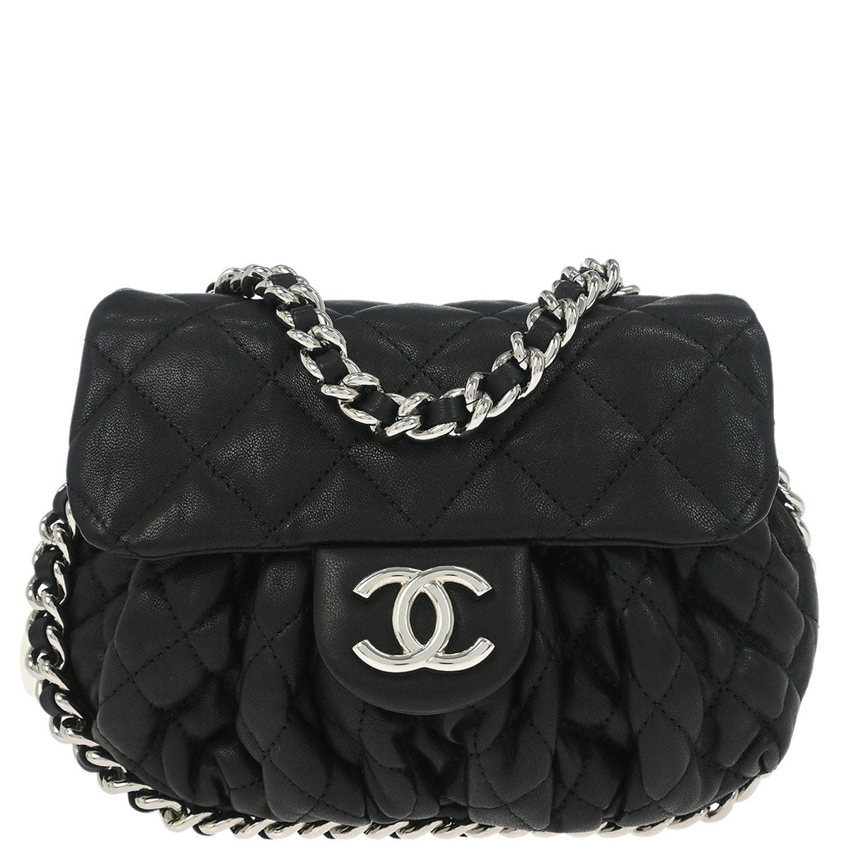 Chanel 2011 Black Calfskin Chain Around Shoulder Bag