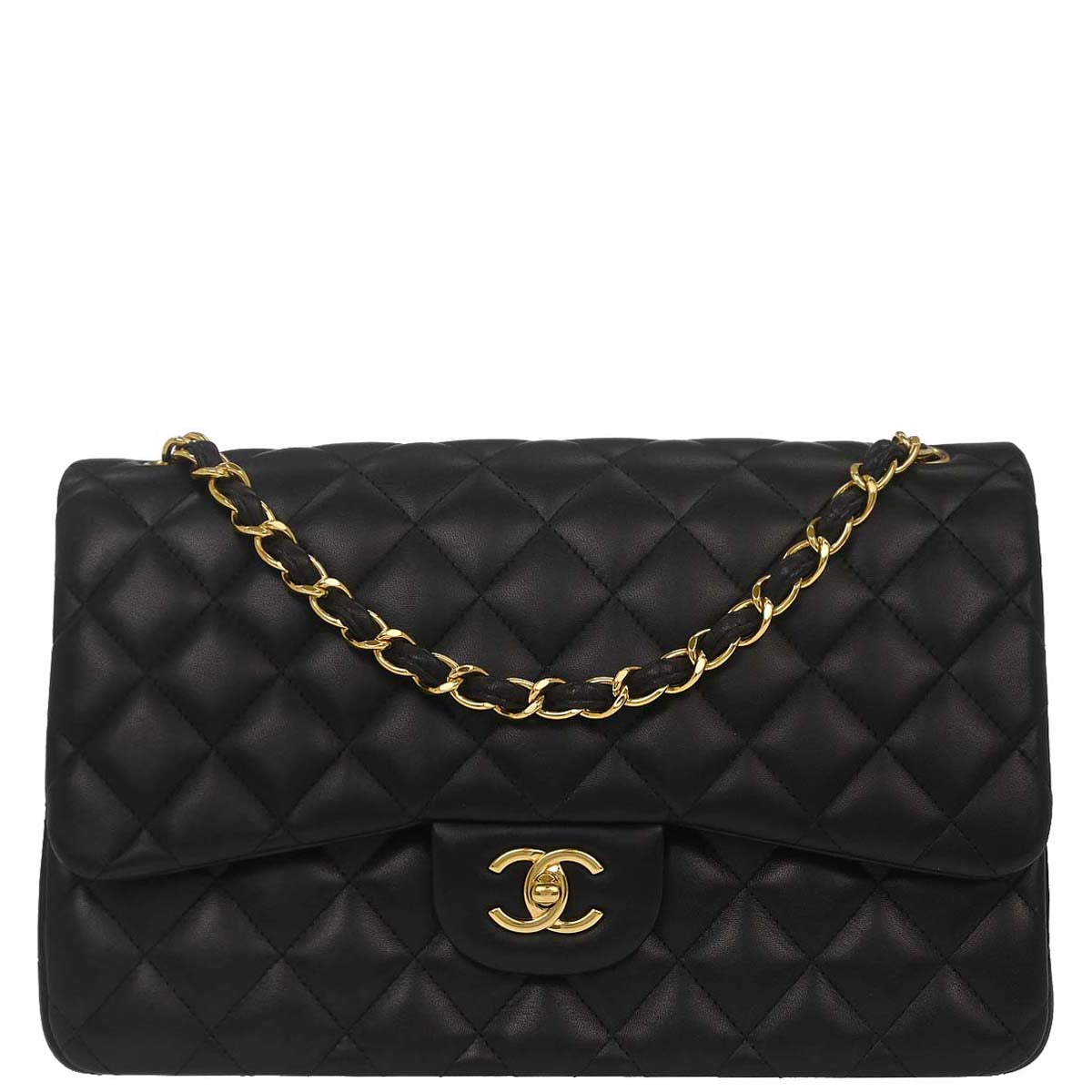Chanel Black Lambskin Jumbo Classic Double Flap Shoulder Bag