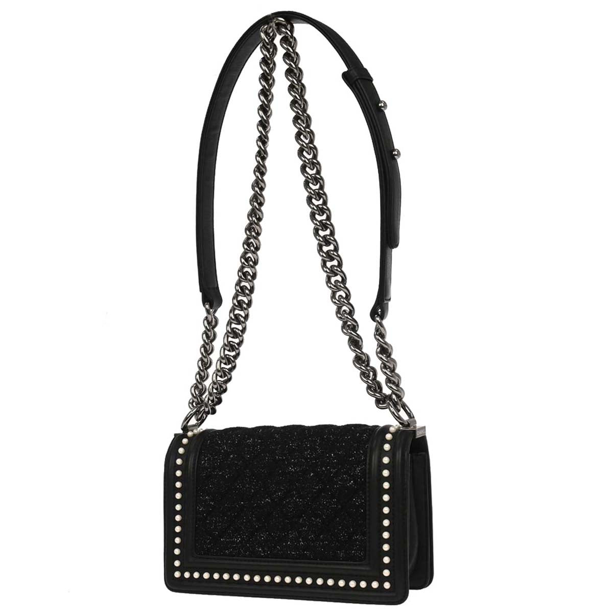 Boy Chanel Black Tweed Lambskin Small Chain Shoulder Bag