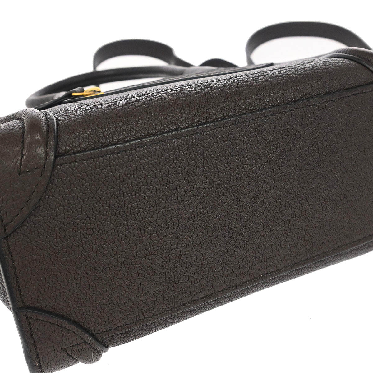 Celine Dark Brown Leather Nano Luggage Shoulder Tote Bag