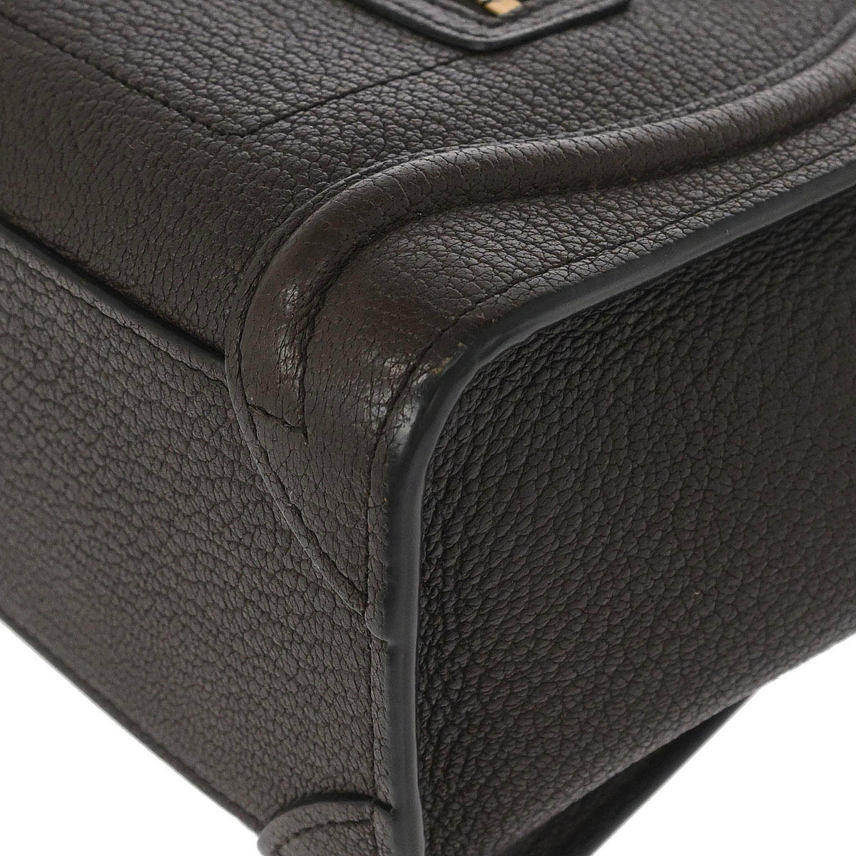 Celine Dark Brown Leather Nano Luggage Shoulder Tote Bag