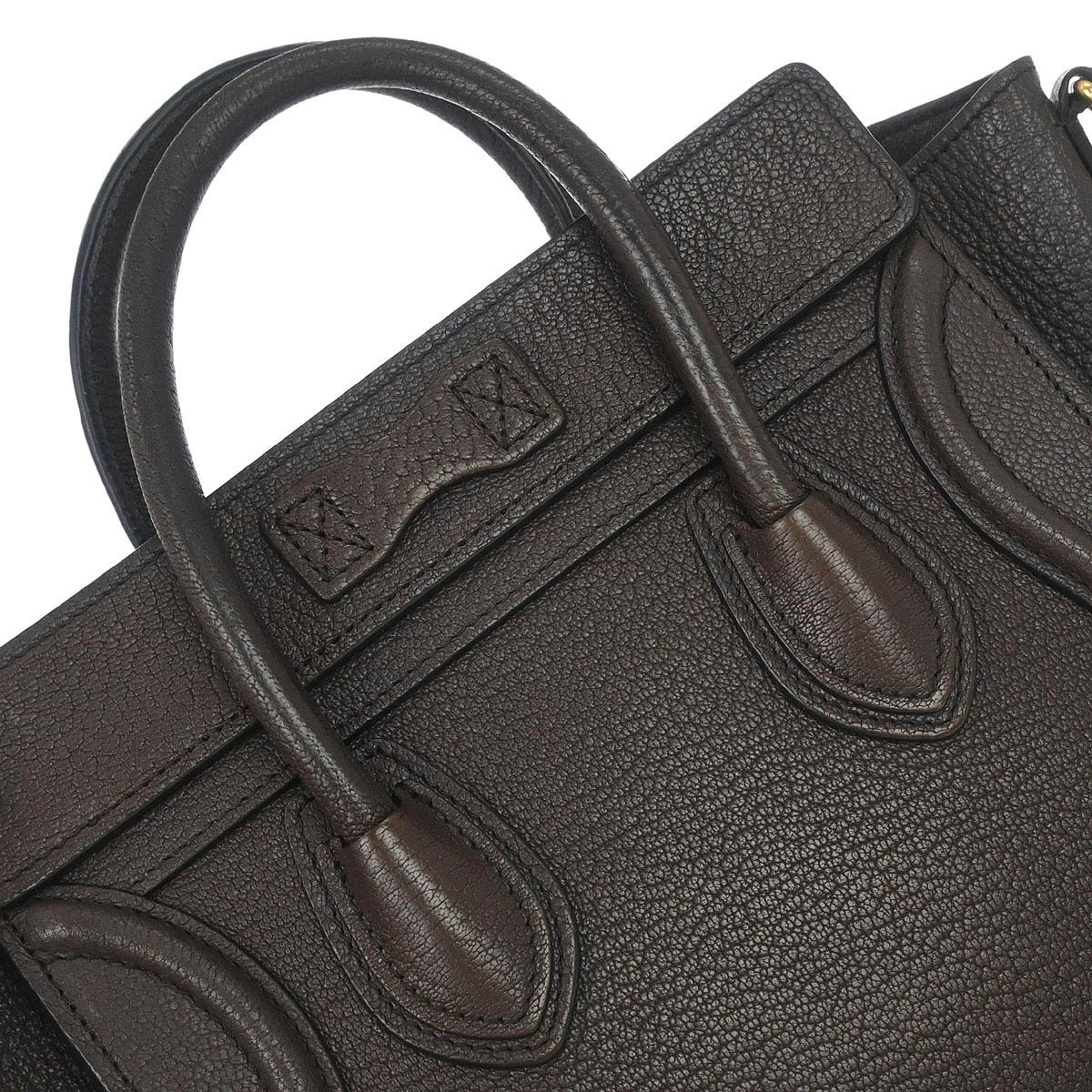 Celine Dark Brown Leather Nano Luggage Shoulder Tote Bag