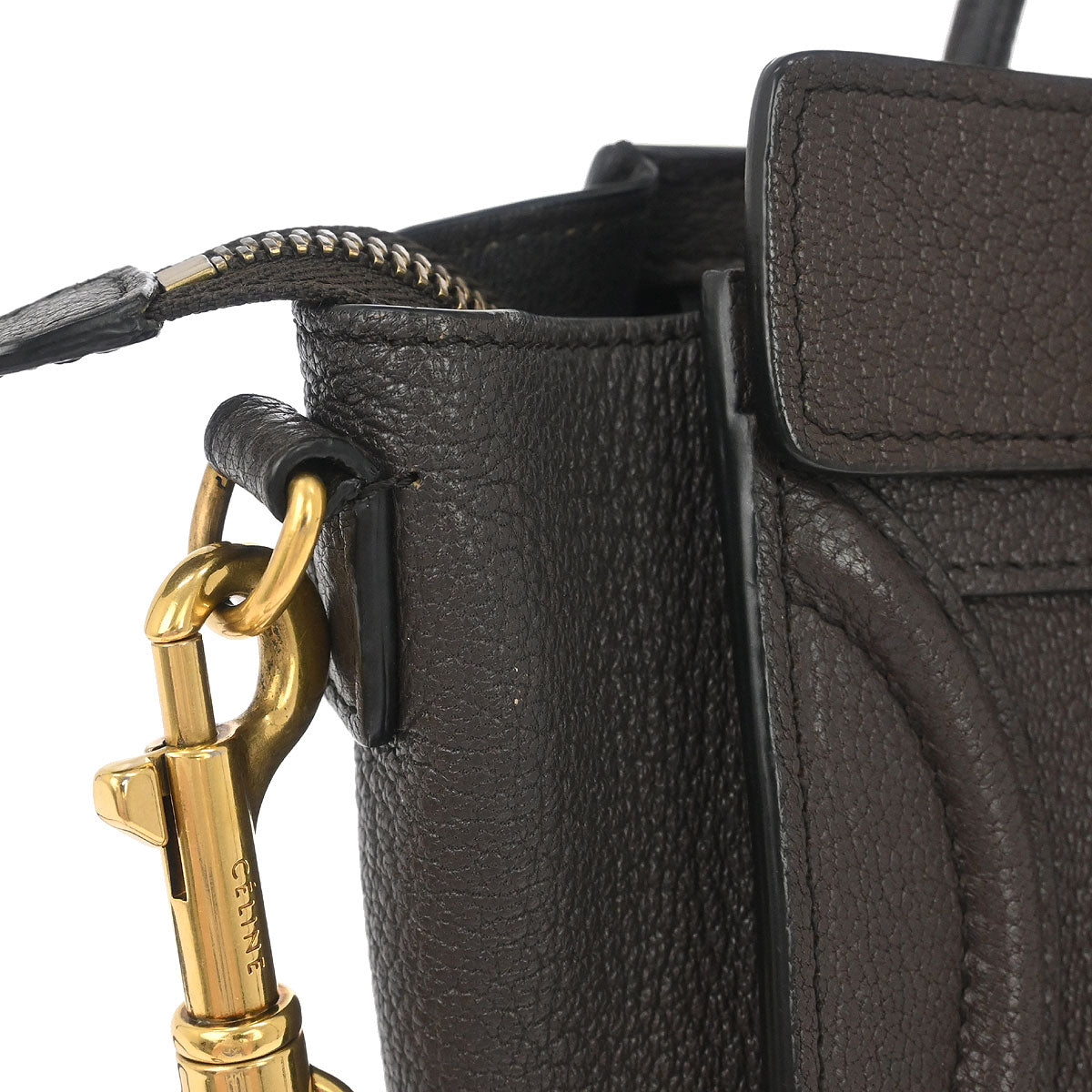 Celine Dark Brown Leather Nano Luggage Shoulder Tote Bag