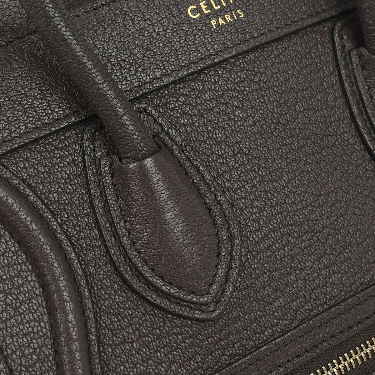 Celine Dark Brown Leather Nano Luggage Shoulder Tote Bag