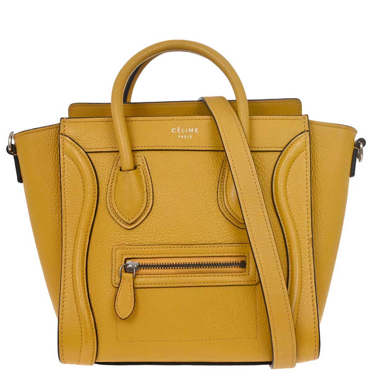 Celine Yellow Leather Nano Luggage Tote Shoulder Bag