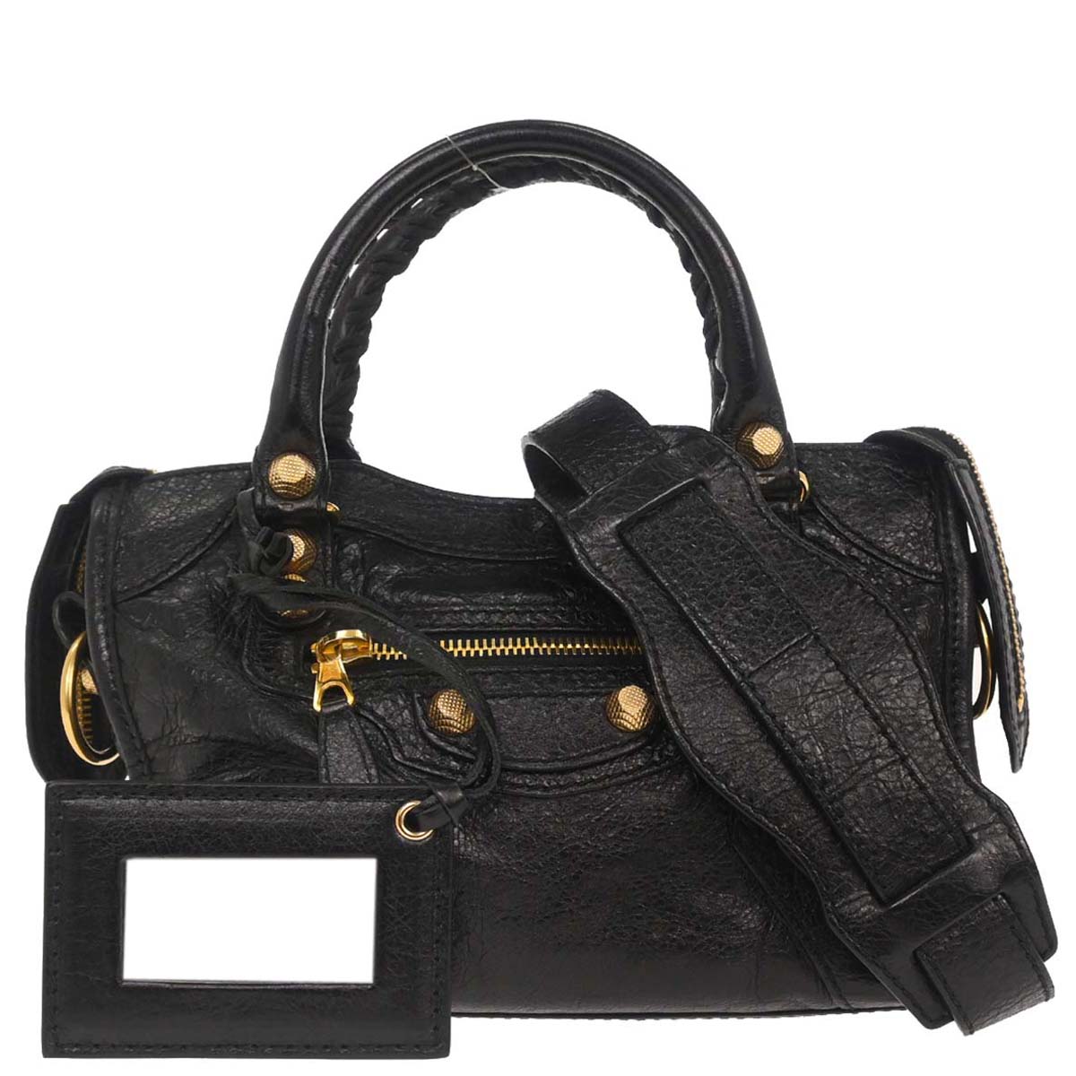 Balenciaga Black Lambskin The City Mini 2way Shoulder Handbag