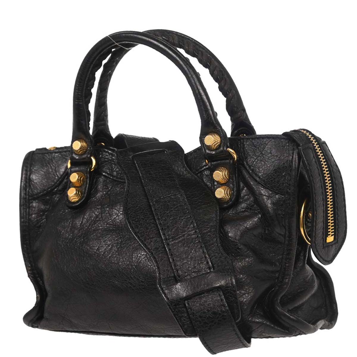 Balenciaga Black Lambskin The City Mini 2way Shoulder Handbag