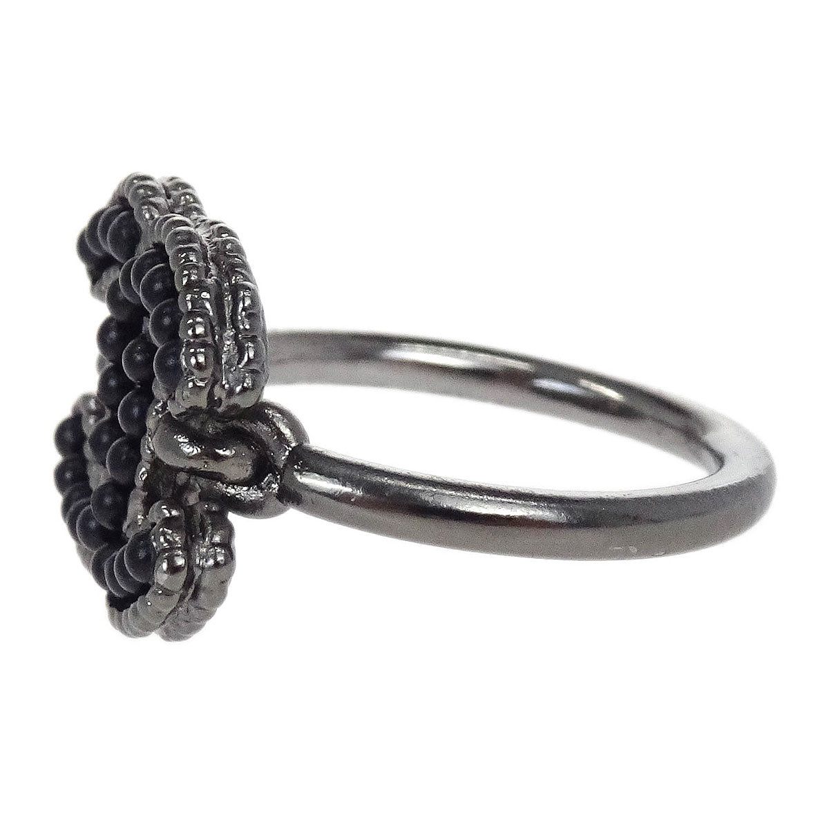 Chanel Ring Silver Black CC #49 A12A