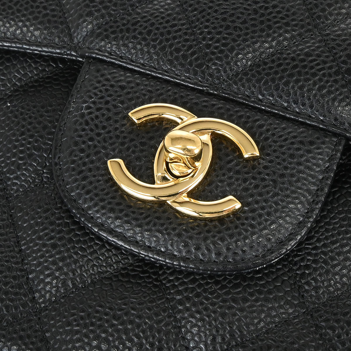 Chanel Black Caviar Skin Jumbo Classic Double Flap Shoulder Bag