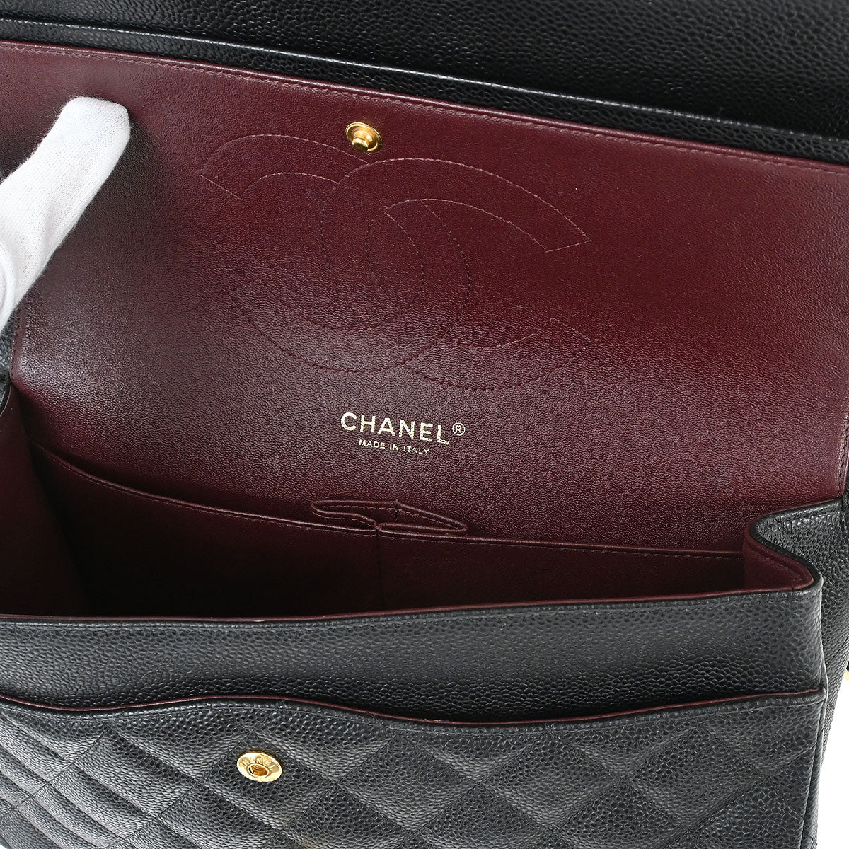Chanel Black Caviar Skin Jumbo Classic Double Flap Shoulder Bag