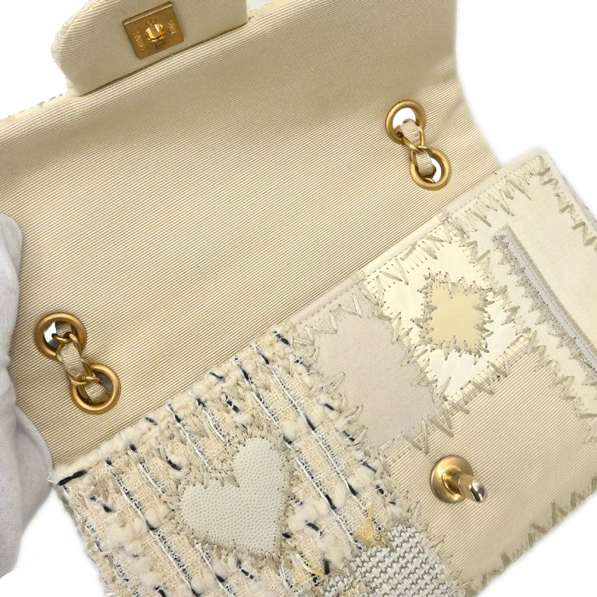 Chanel Ivory Tweed Patchwork Shoulder Bag