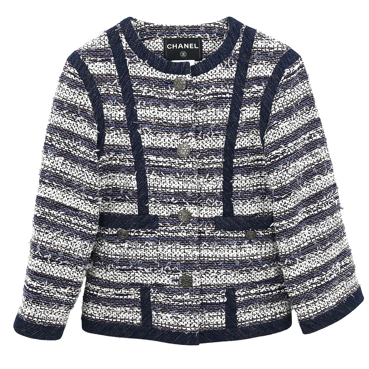 Chanel 2013 Collarless Tweed Jacket Navy #34