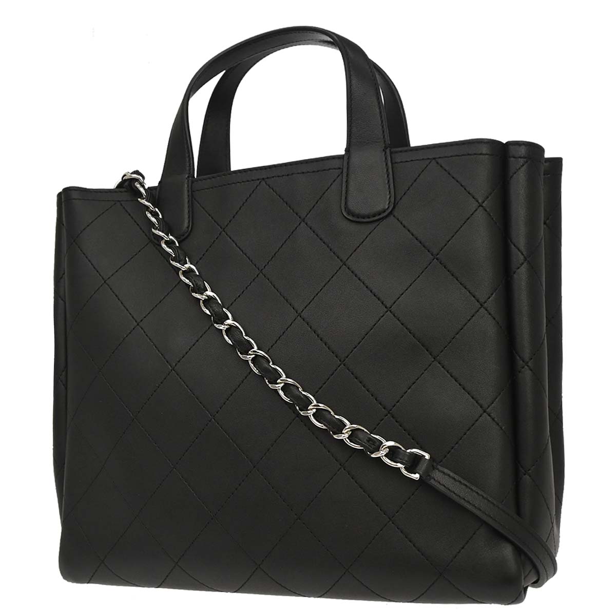 Chanel Black Calfskin Shopping Tote 2way Shoulder Handbag