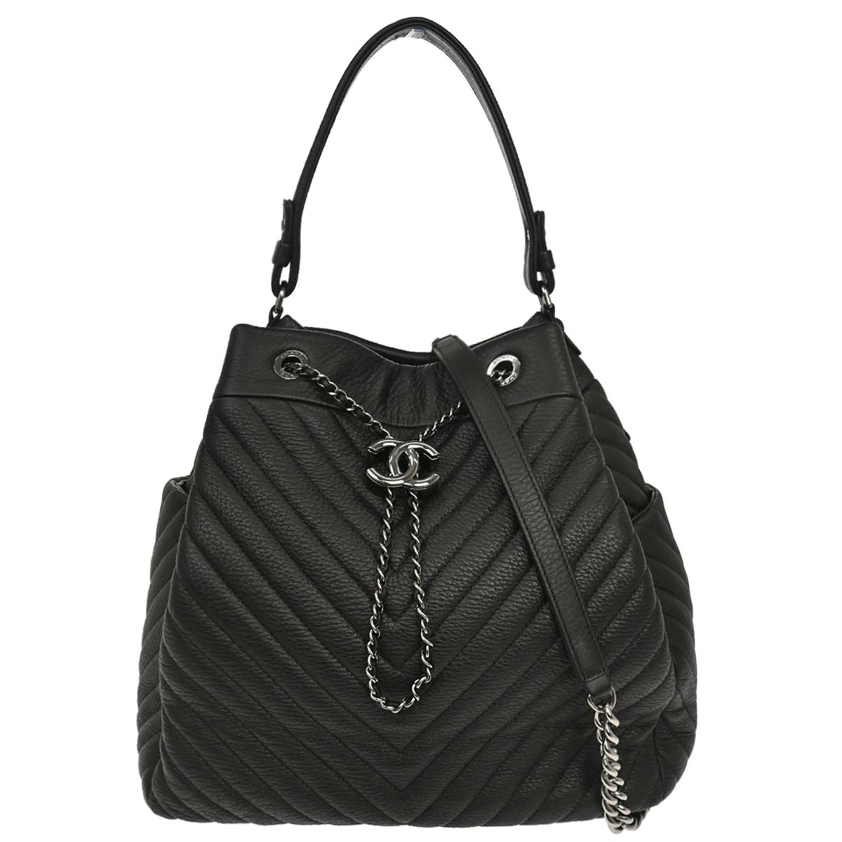 Chanel Black Deerskin Chevron Urban Spirit 2way Shoulder Handbag