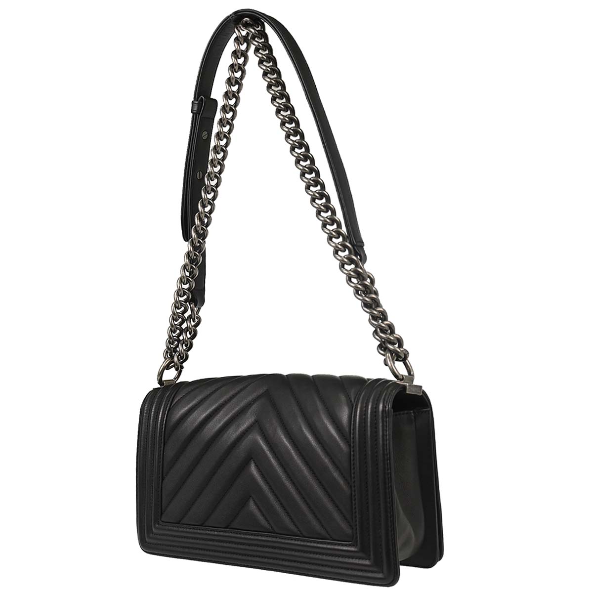 Boy Chanel Black Lambskin Chevron Medium Shoulder Bag