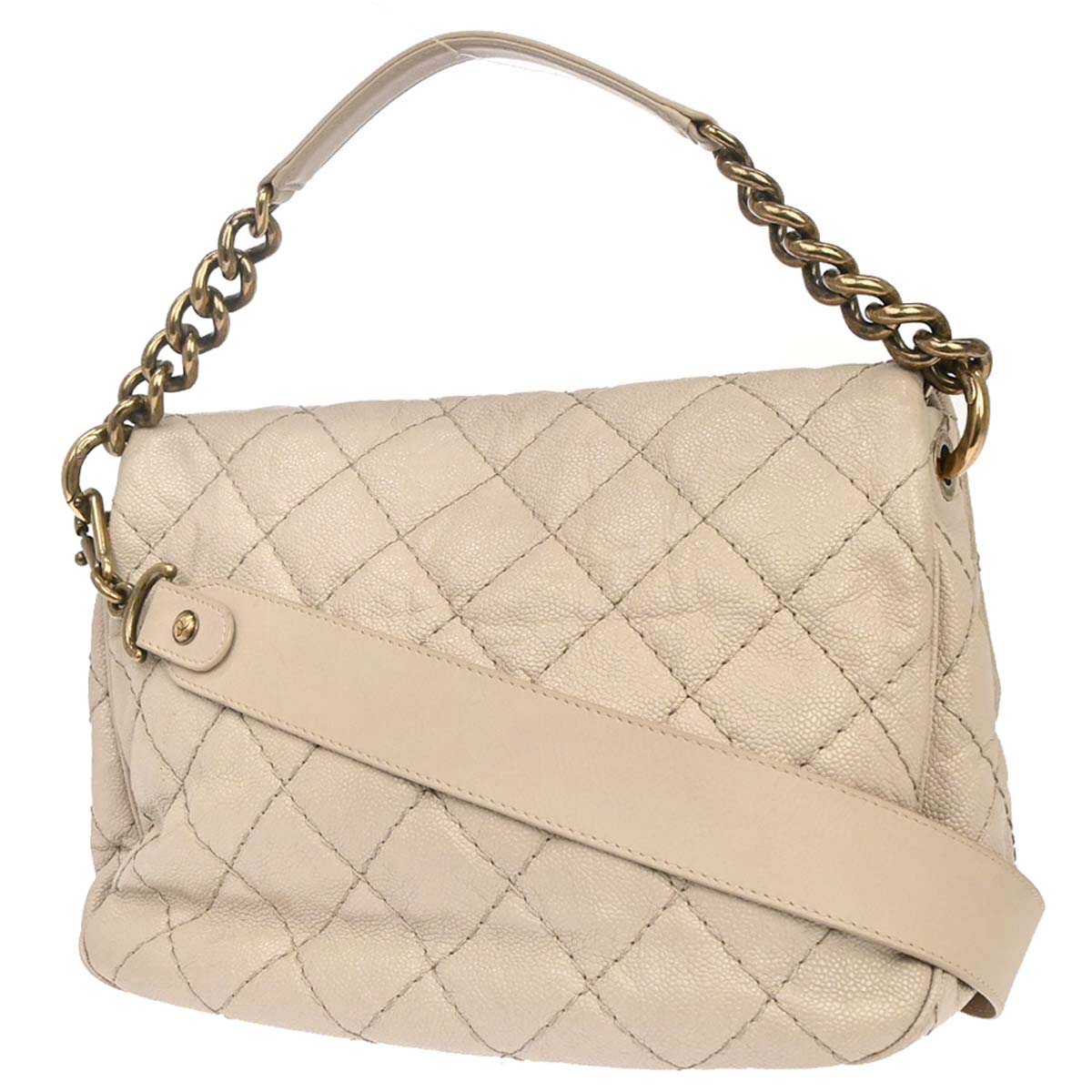 Chanel Beige Caviar Skin Coco Pleats 2way Shoulder Handbag