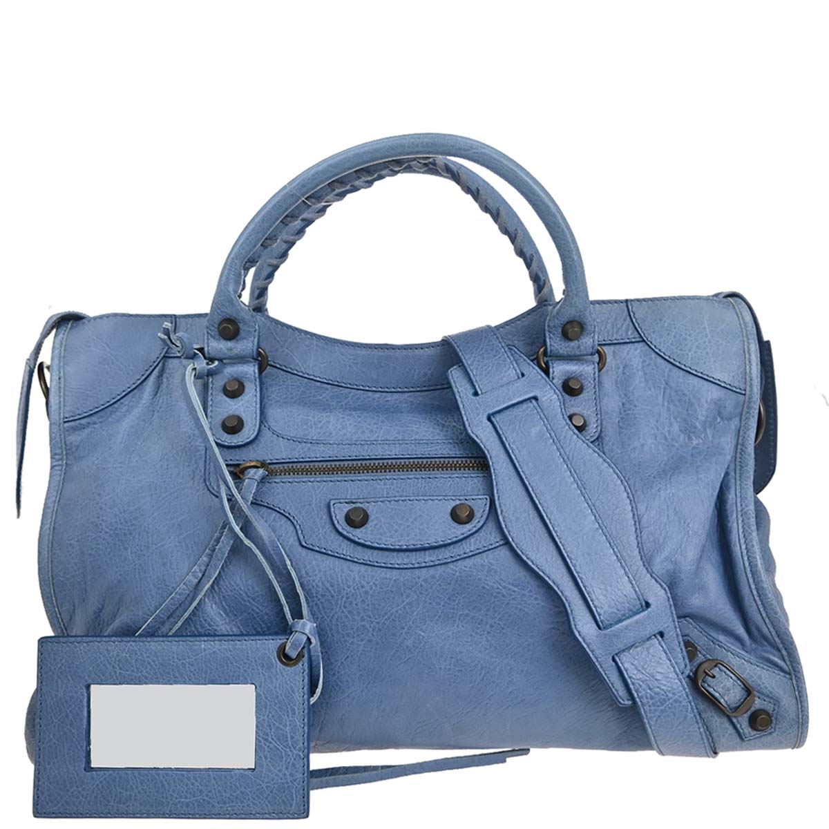 Balenciaga Blue Lambskin City Medium 2way Shoulder Handbag