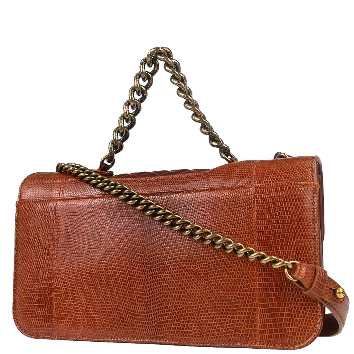 Chanel * Brown Lizard Perfect Edge Flap 2way Shoulder Handbag