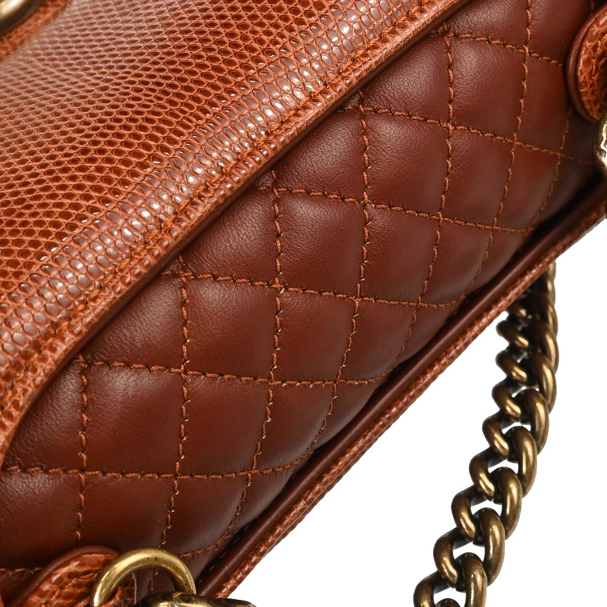 Chanel * Brown Lizard Perfect Edge Flap 2way Shoulder Handbag