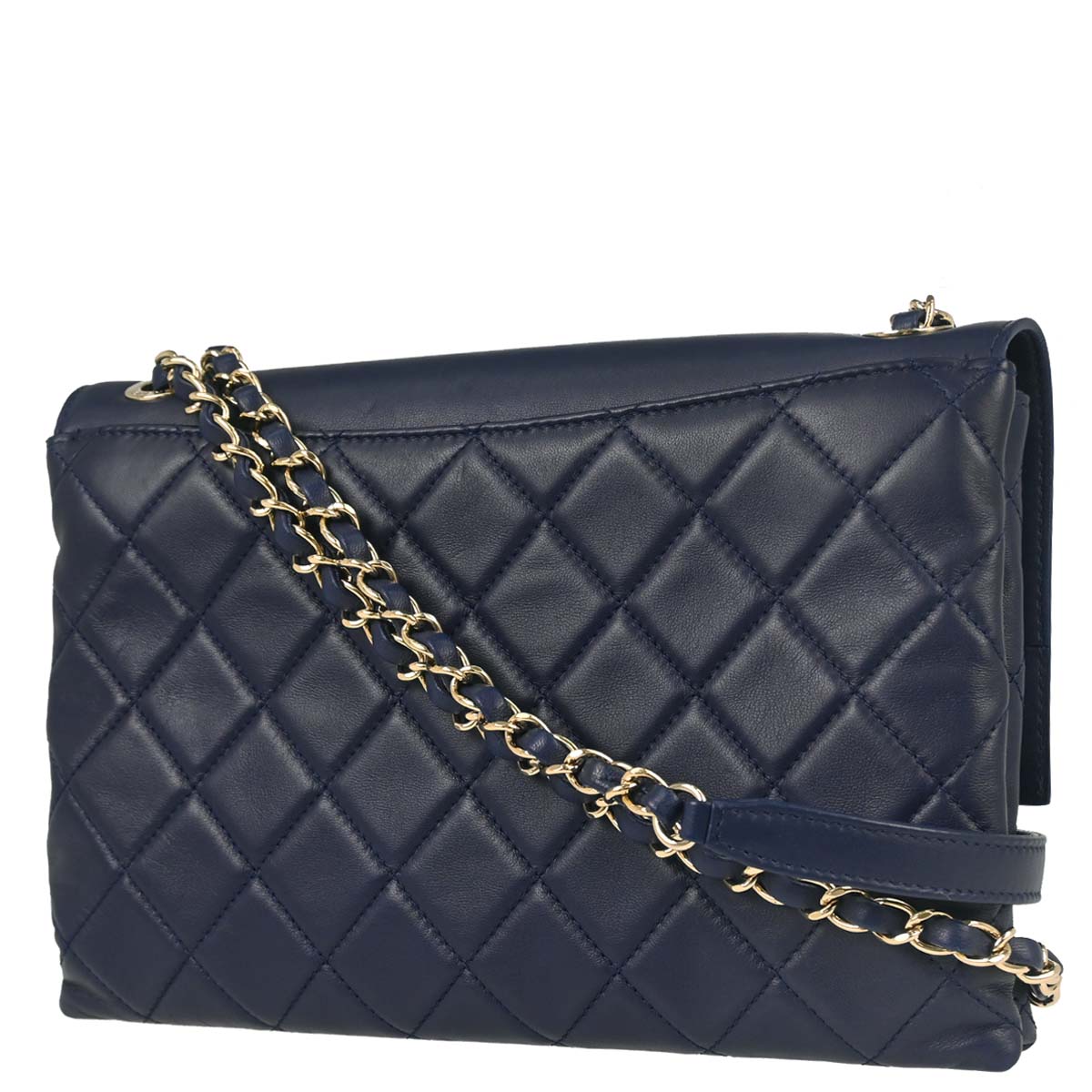 Chanel Navy Lambskin Label Click Flap Shoulder Bag