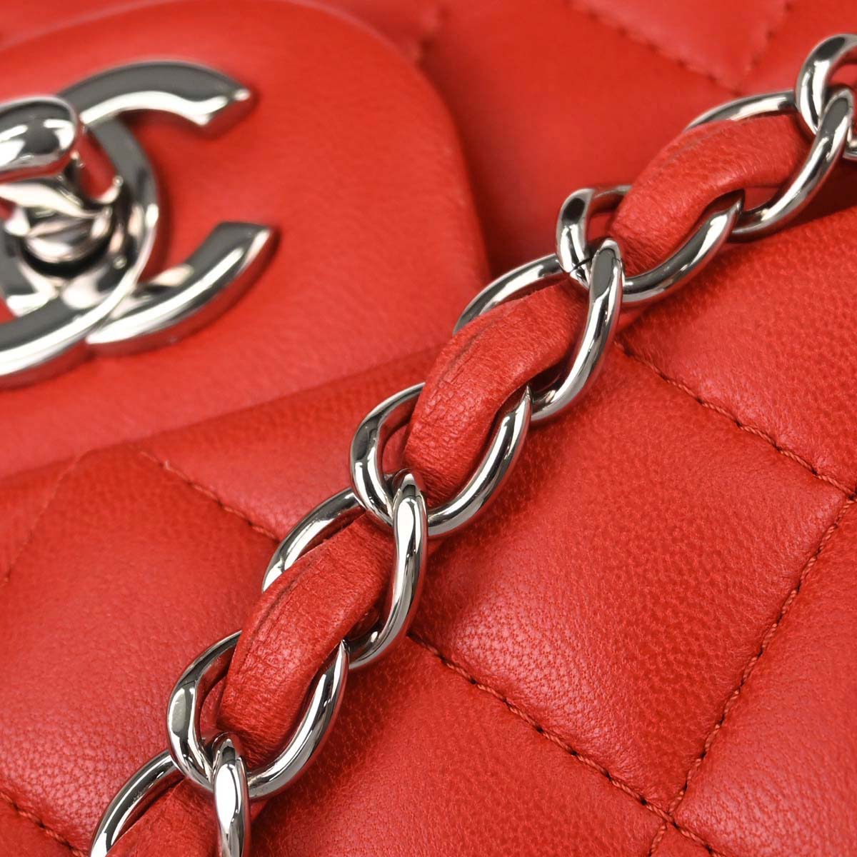 Chanel Red Lambskin Shoulder Bag