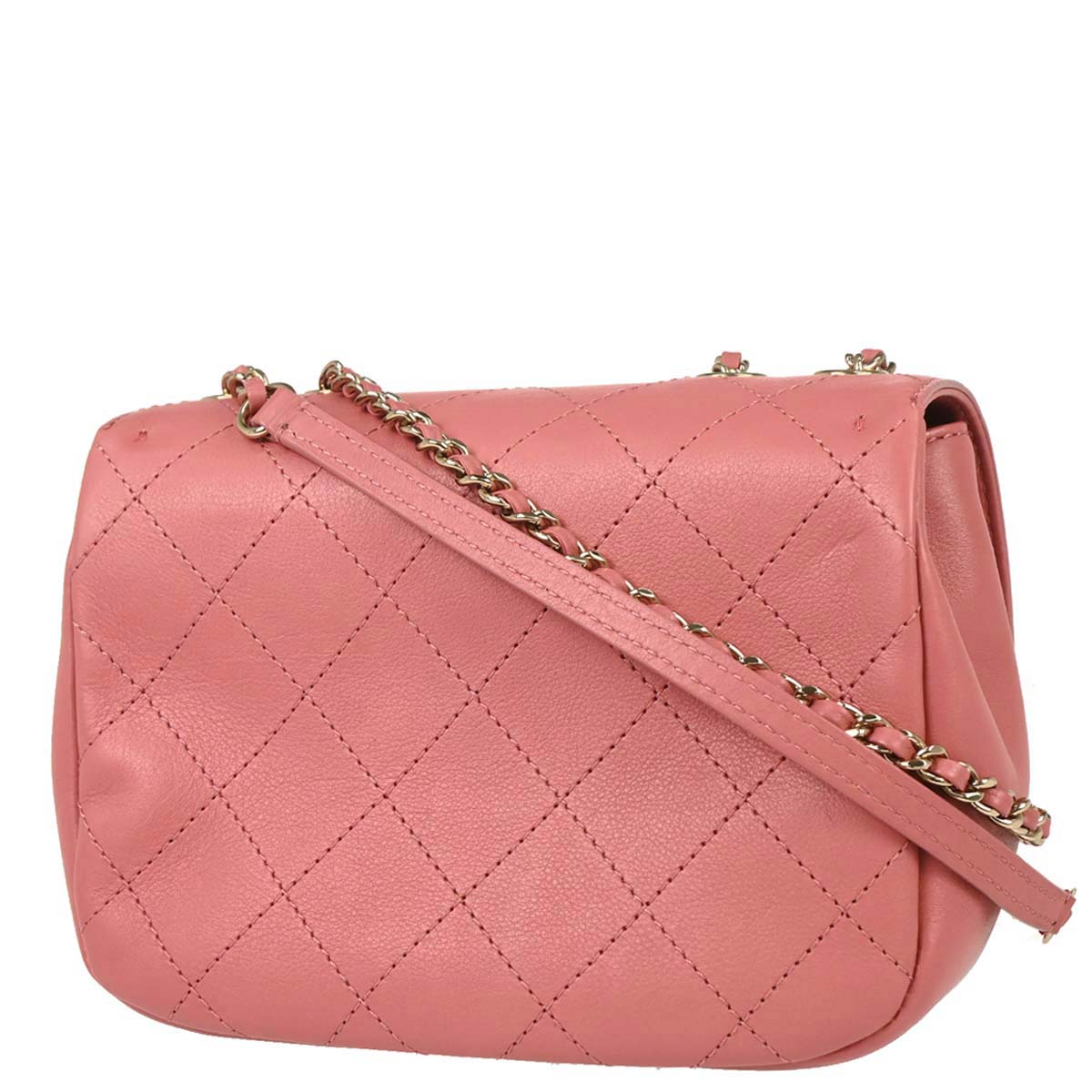 Chanel Pink Calfskin Stitched CC Flap Shoulder Bag