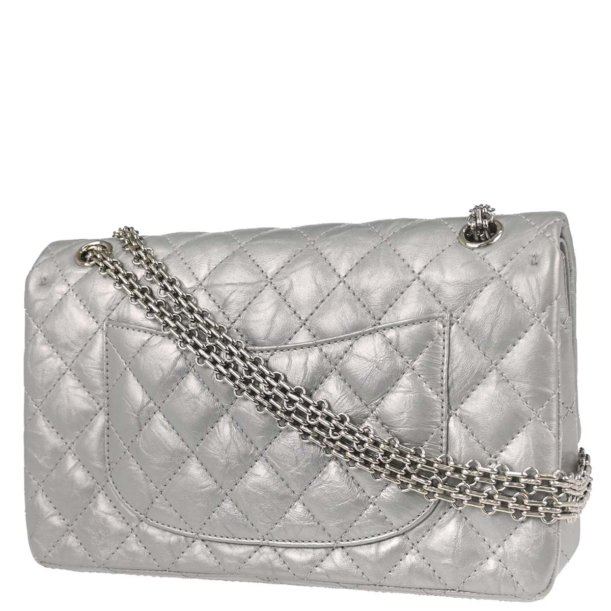 Chanel Silver Calfskin 2.55 Double Flap Shoulder Bag