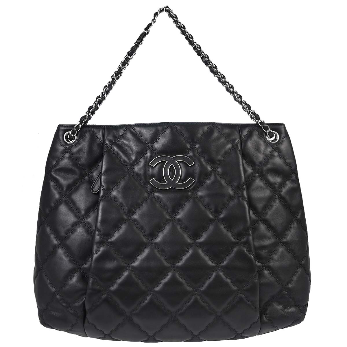 Chanel Black Lambskin Hamptons Tote Handbag