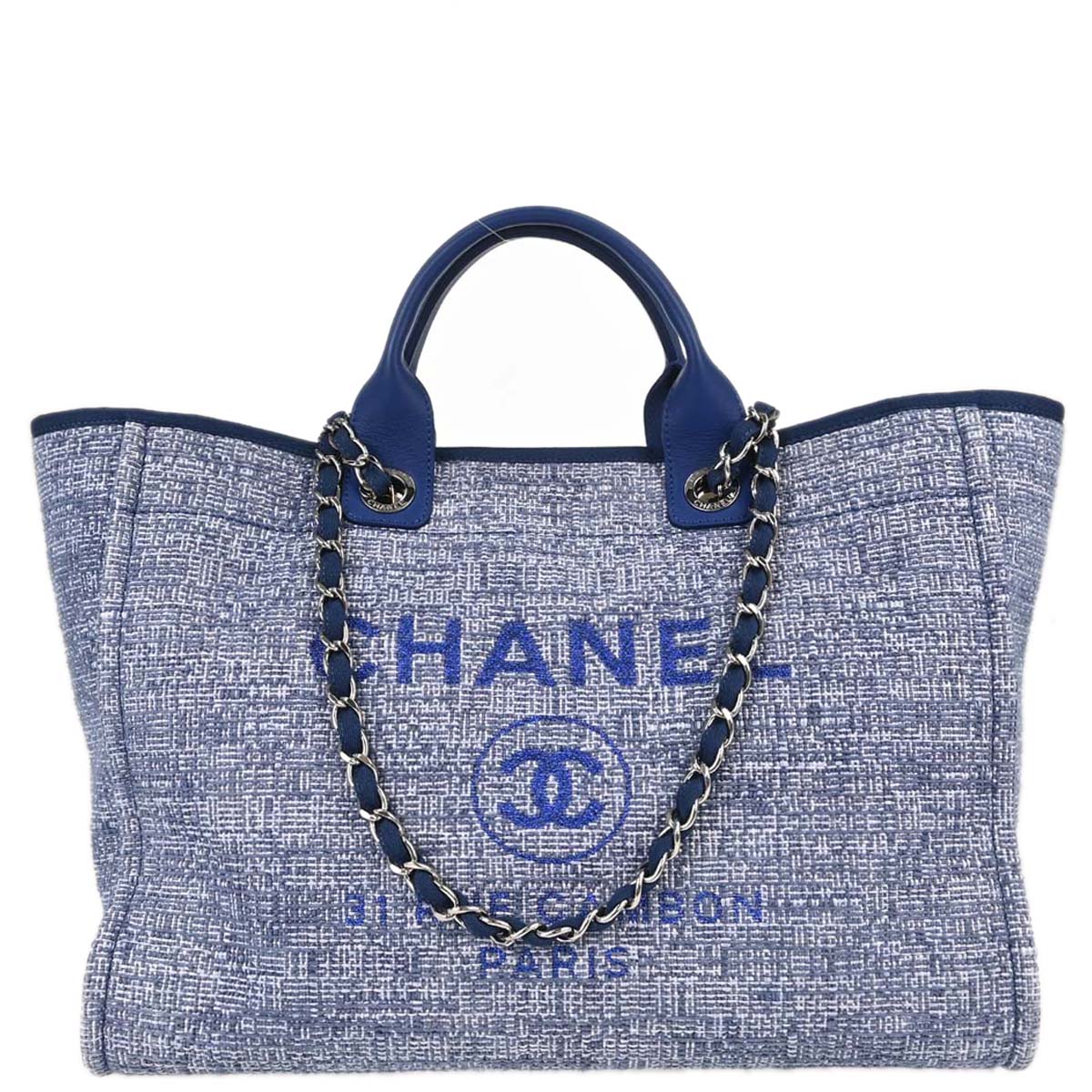Chanel Blue Tweed Medium Deauville 2way Shoulder Tote Handbag