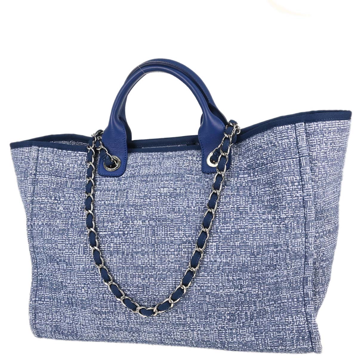 Chanel Blue Tweed Medium Deauville 2way Shoulder Tote Handbag