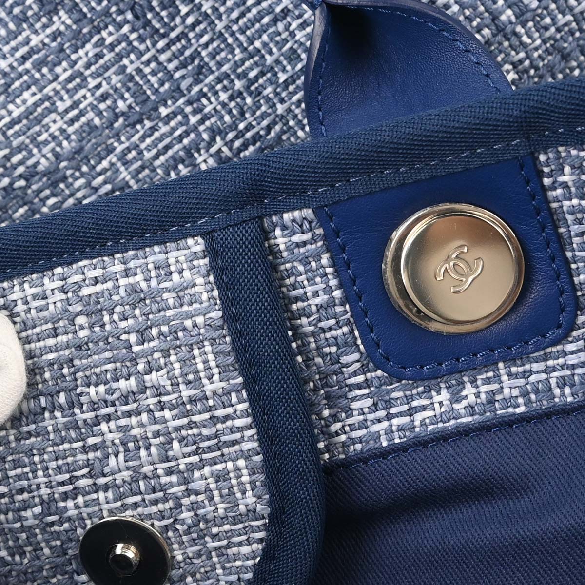 Chanel Blue Tweed Medium Deauville 2way Shoulder Tote Handbag