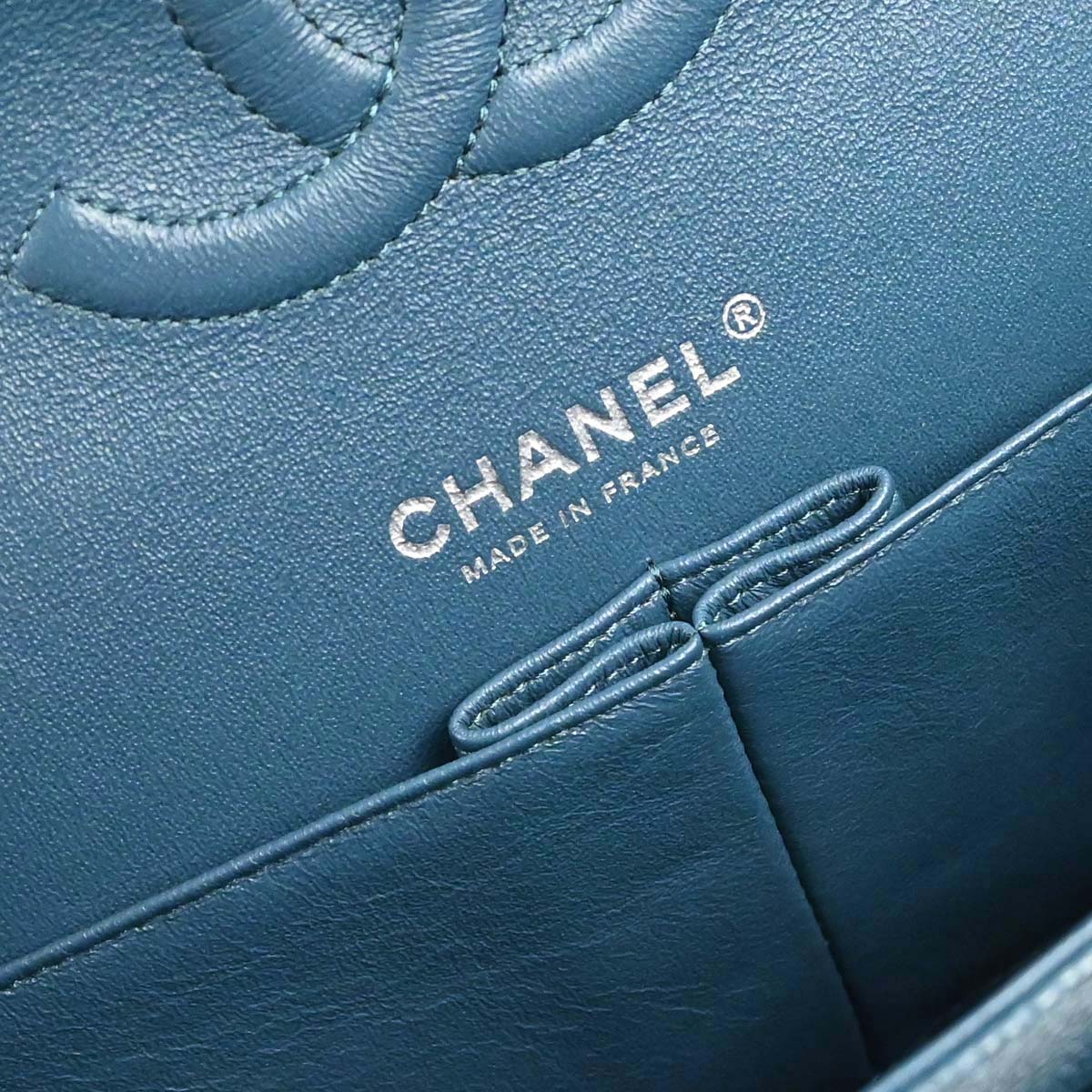 Chanel Blue Caviar Skin Chevron Medium Classic Double Flap Shoulder Bag