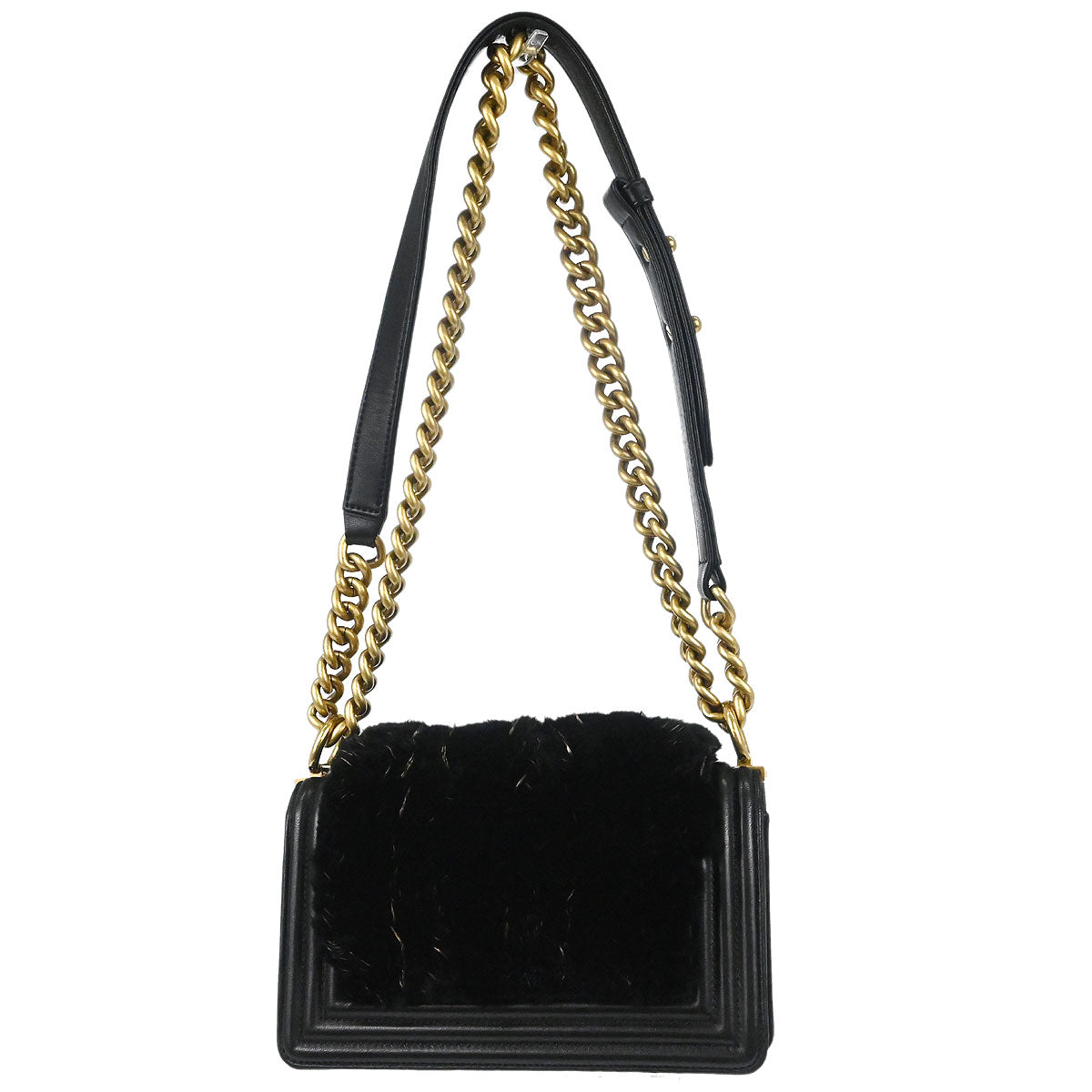 Boy Chanel 2015-2016 Black Lambskin Lapin Fur Small Chain Shoulder Bag