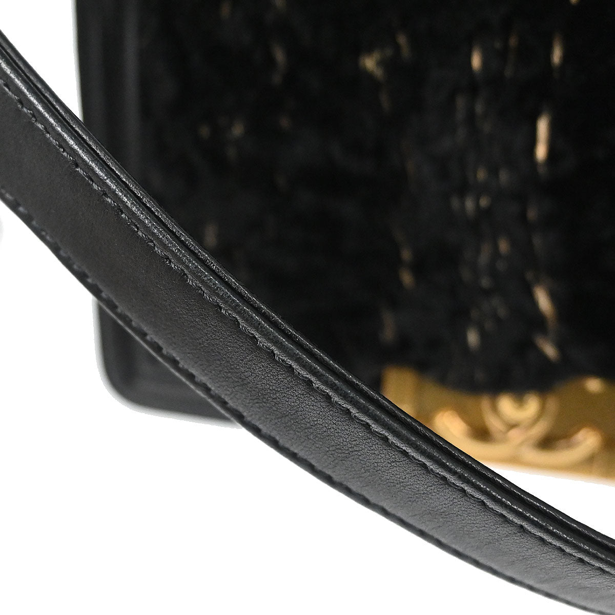 Boy Chanel 2015-2016 Black Lambskin Lapin Fur Small Chain Shoulder Bag