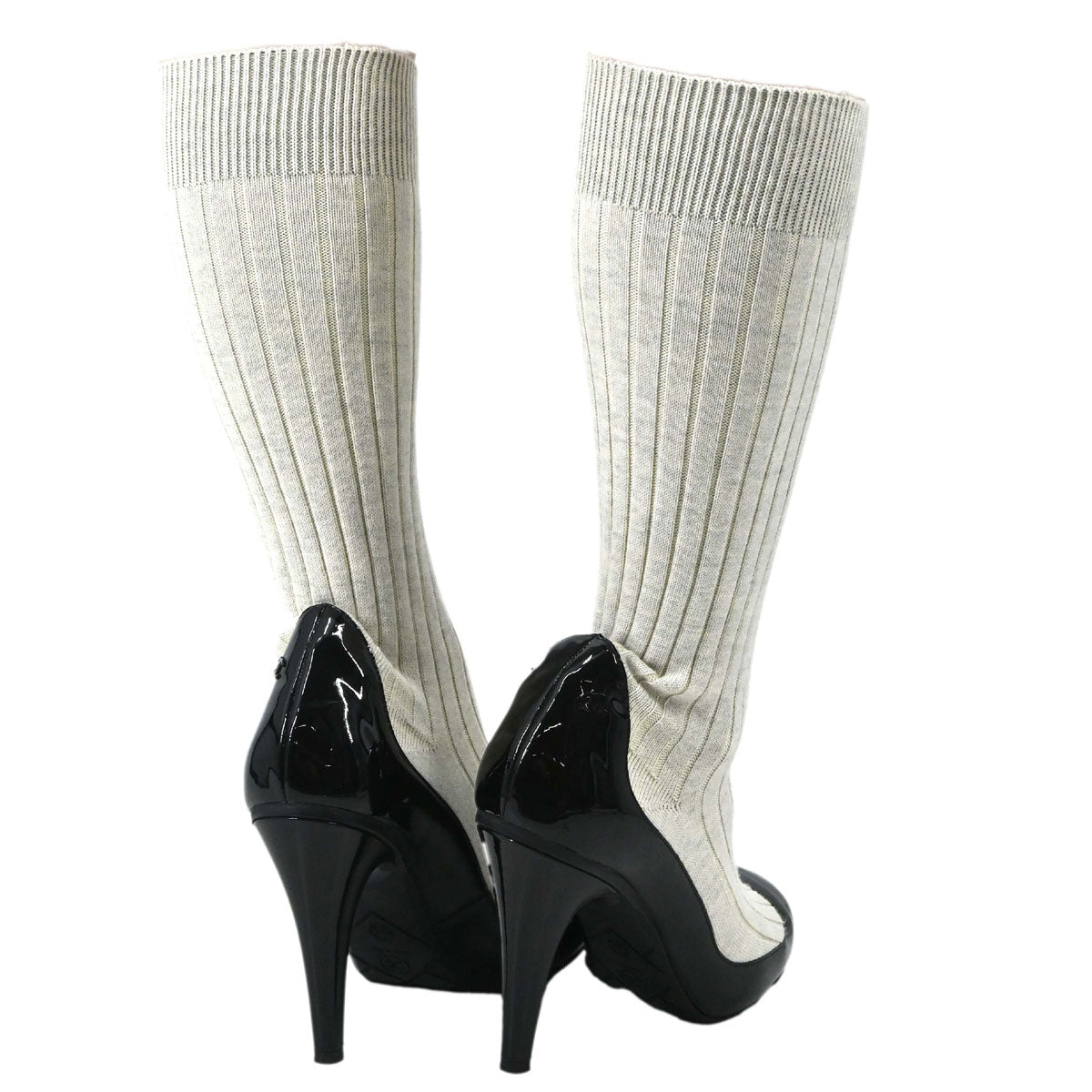 Chanel * Sock Boots Shoes Black Light Gray Shoes #38 1/2