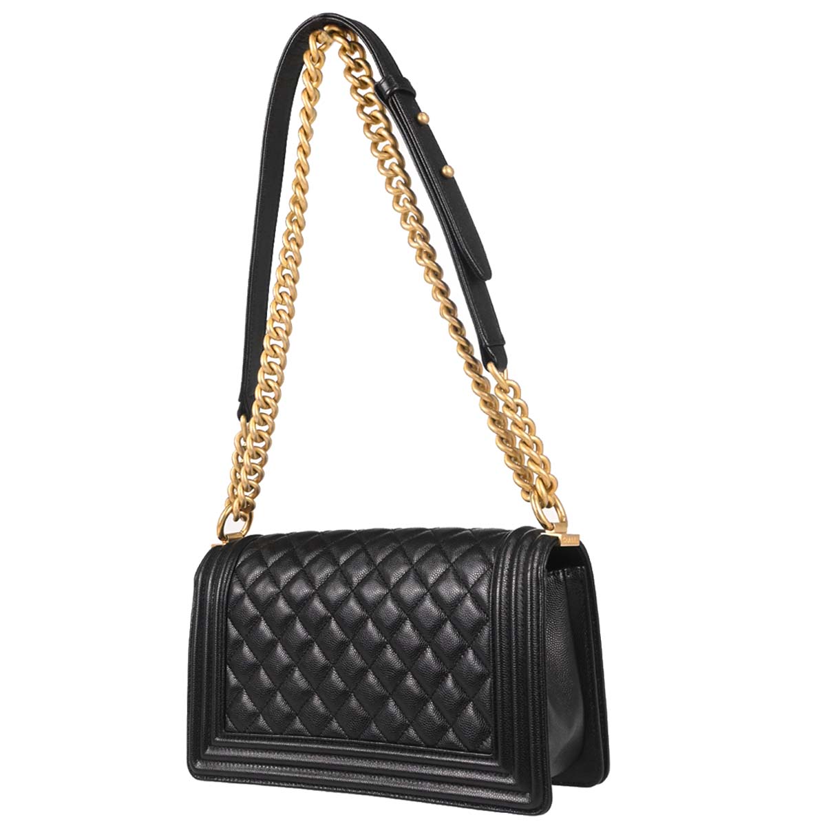 Boy Chanel Black Caviar Skin Medium Chain Shoulder Bag