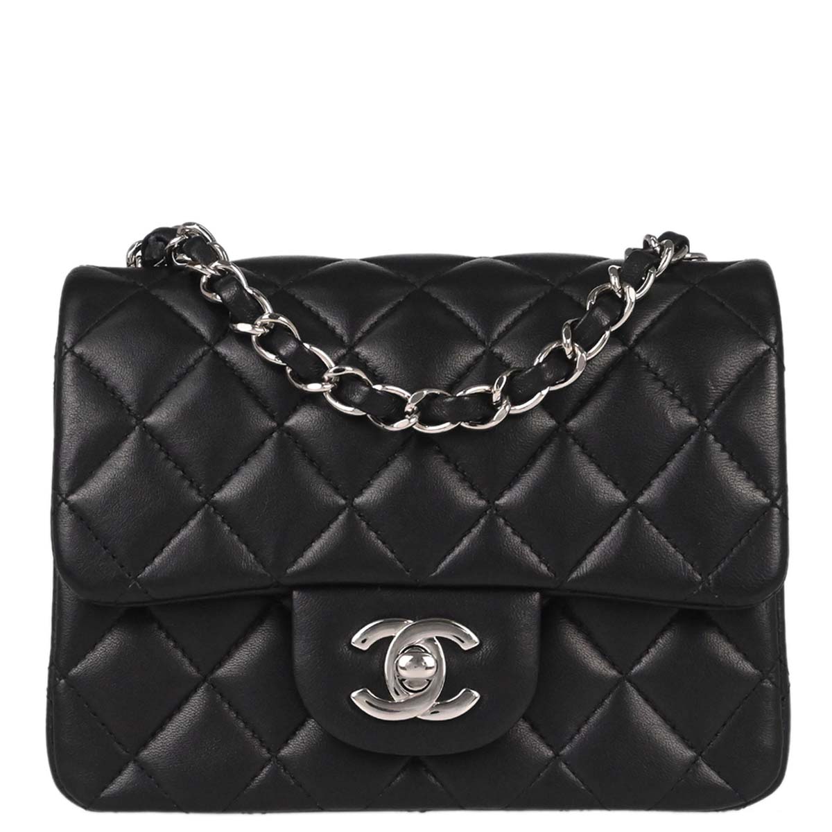 Chanel Black Lambskin Mini Classic Square Flap Shoulder Bag 17