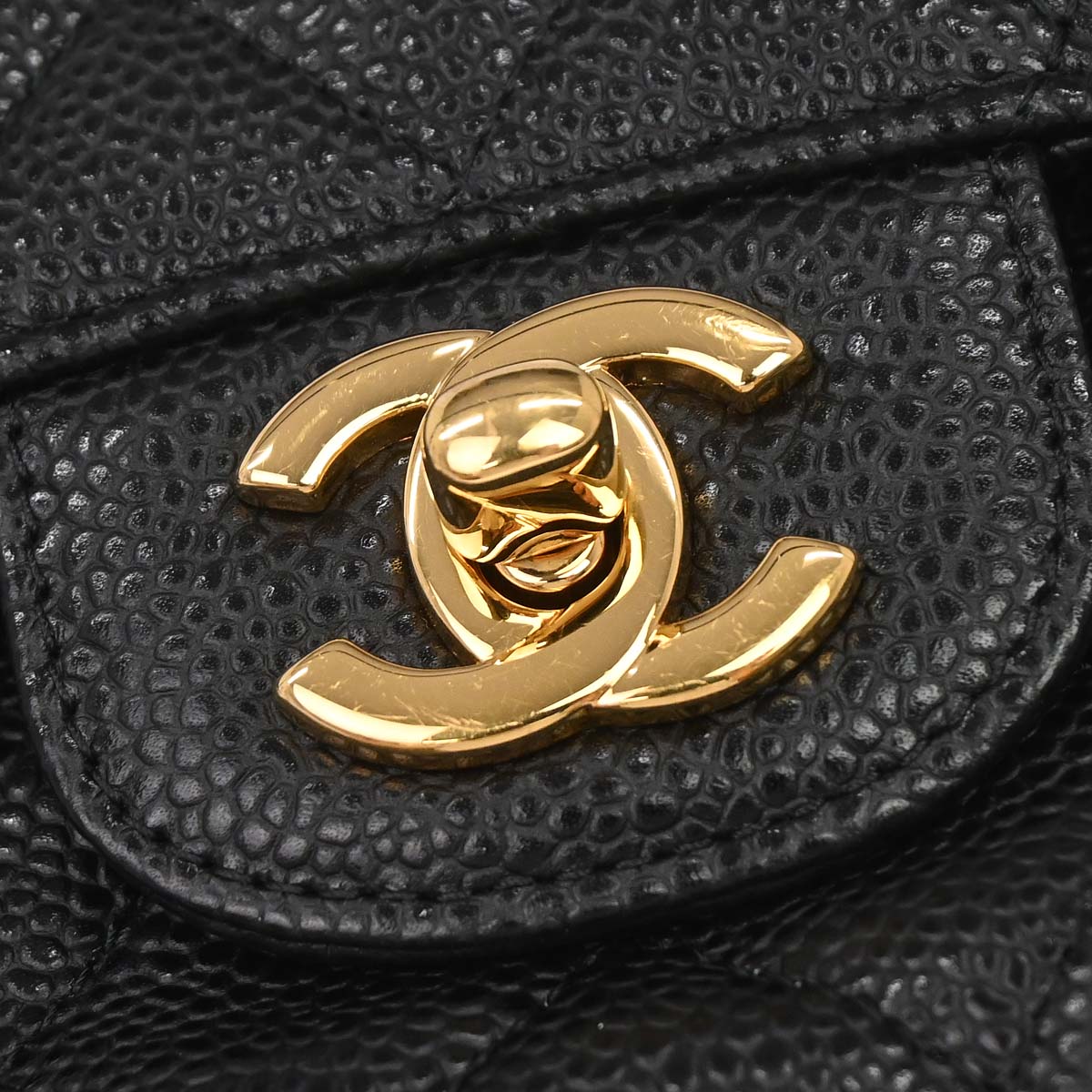 Chanel 2014 Black Caviar Skin Medium Classic Double Flap Shoulder Bag