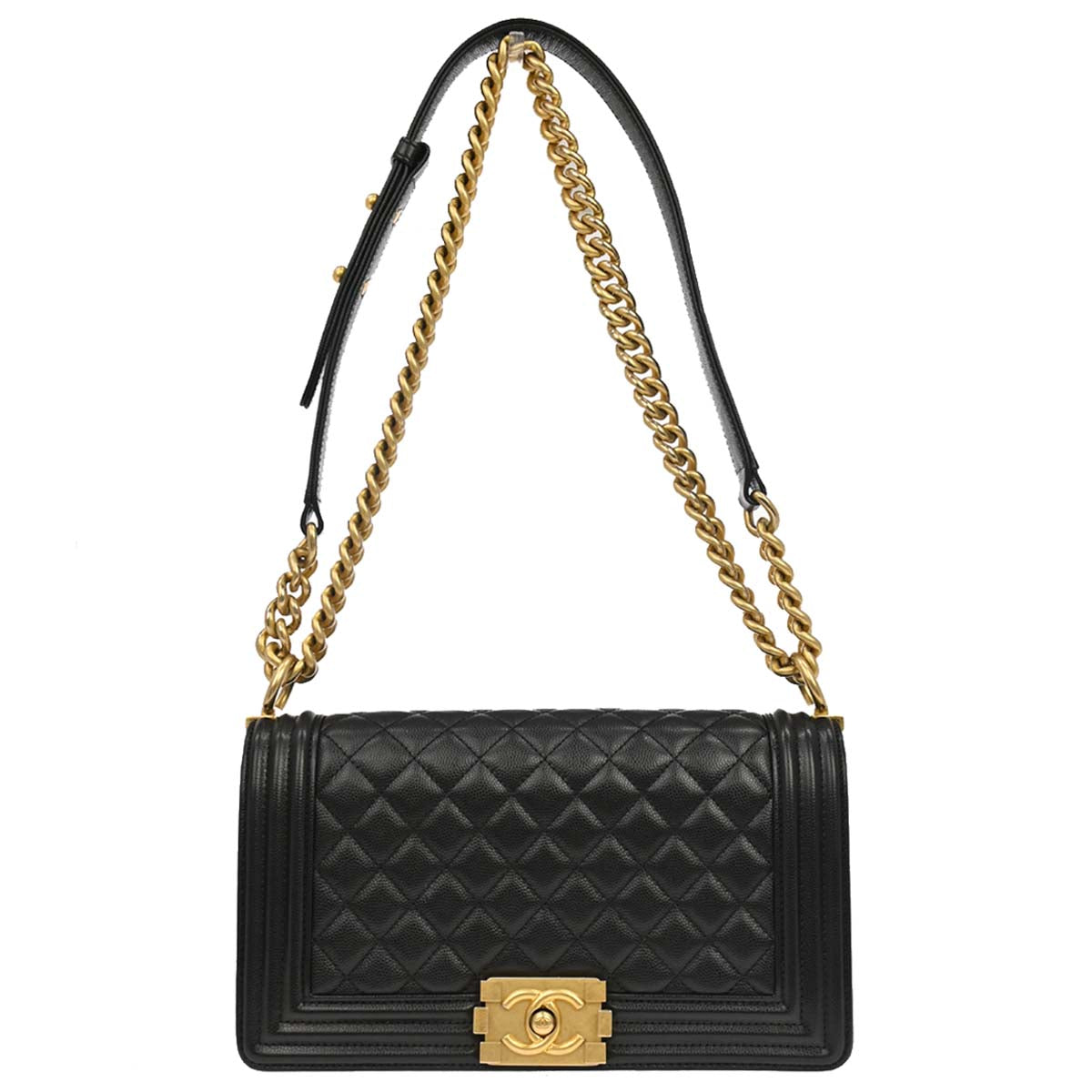 Boy Chanel 2019 Black Caviar Skin Medium Chain Shoulder Bag