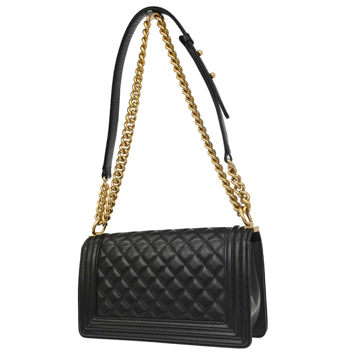 Boy Chanel 2019 Black Caviar Skin Medium Chain Shoulder Bag