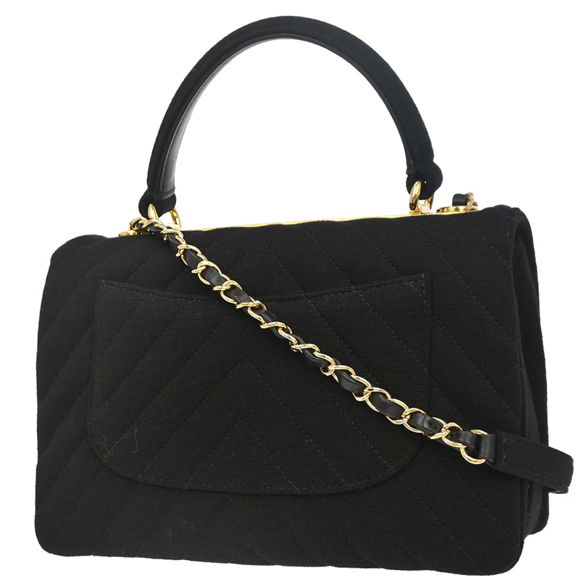 Chanel 2019 Black Jersey Trendy CC Chevron Top Handle 2way Shoulder Handbag