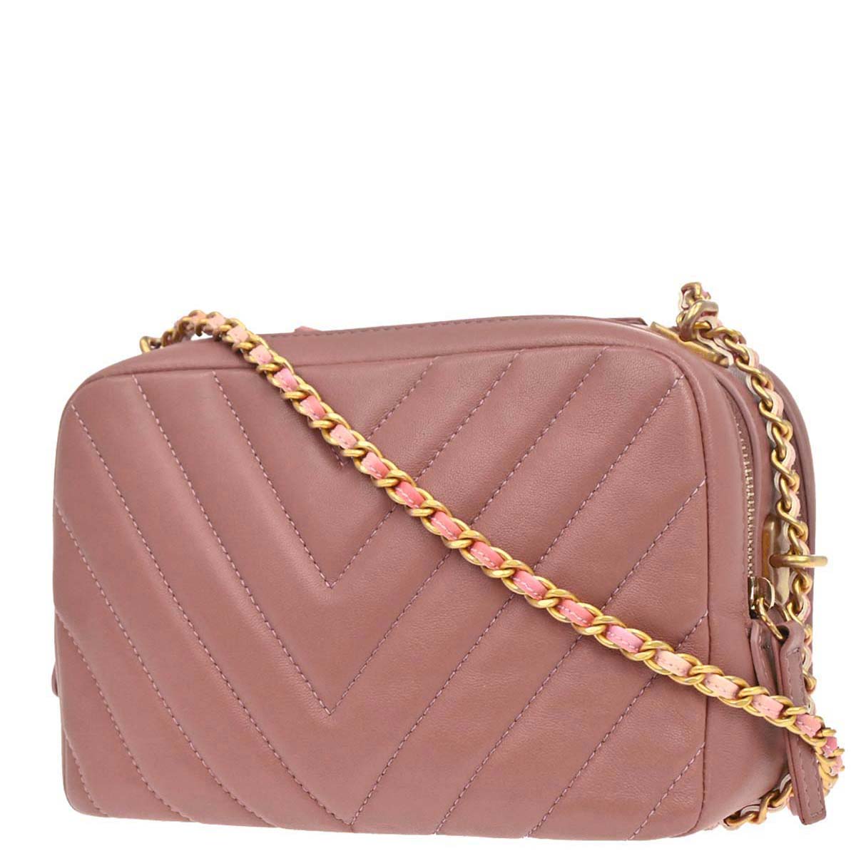 Chanel 2018 Pink Lambskin Chevron Camera Bag Mini