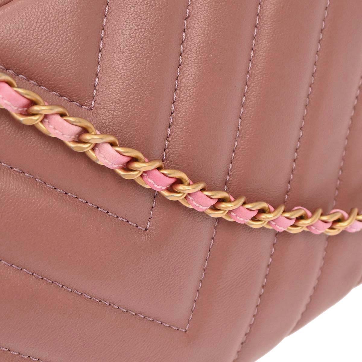 Chanel 2018 Pink Lambskin Chevron Camera Bag Mini